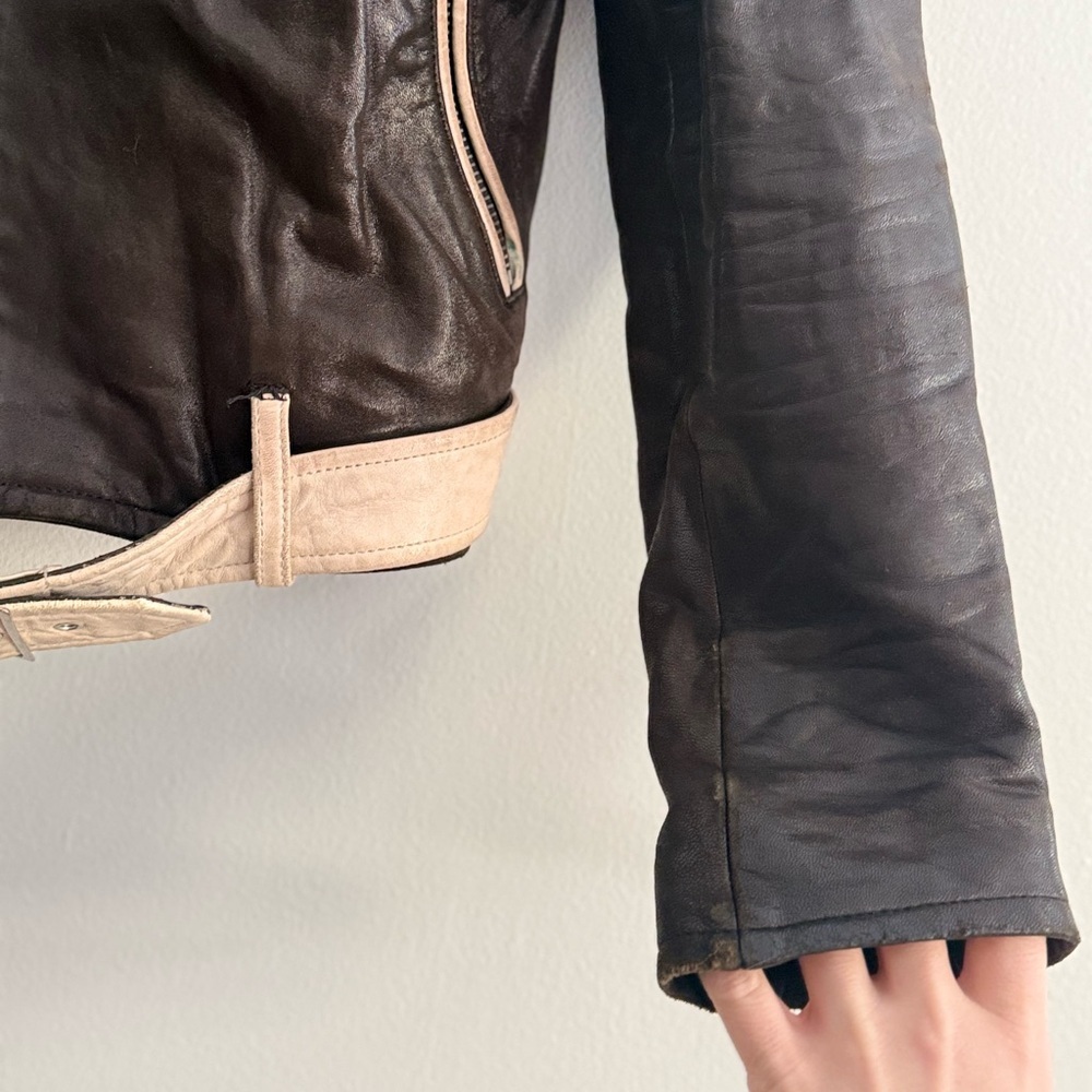 IRO Black and Cream Leather Leather Moto Biker Jacket Size 36 l US Small - Picture 8 of 17